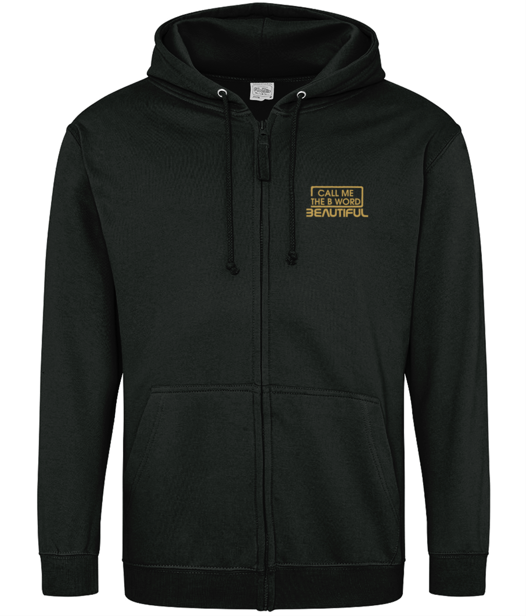 Call Me The B Word Beautiful, Zip Up Hoodie, Gold Logo