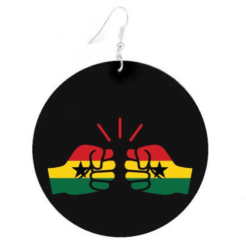 We Run Tings, Ghana, Flat Round Wood Disc Earrings, 6.5cm