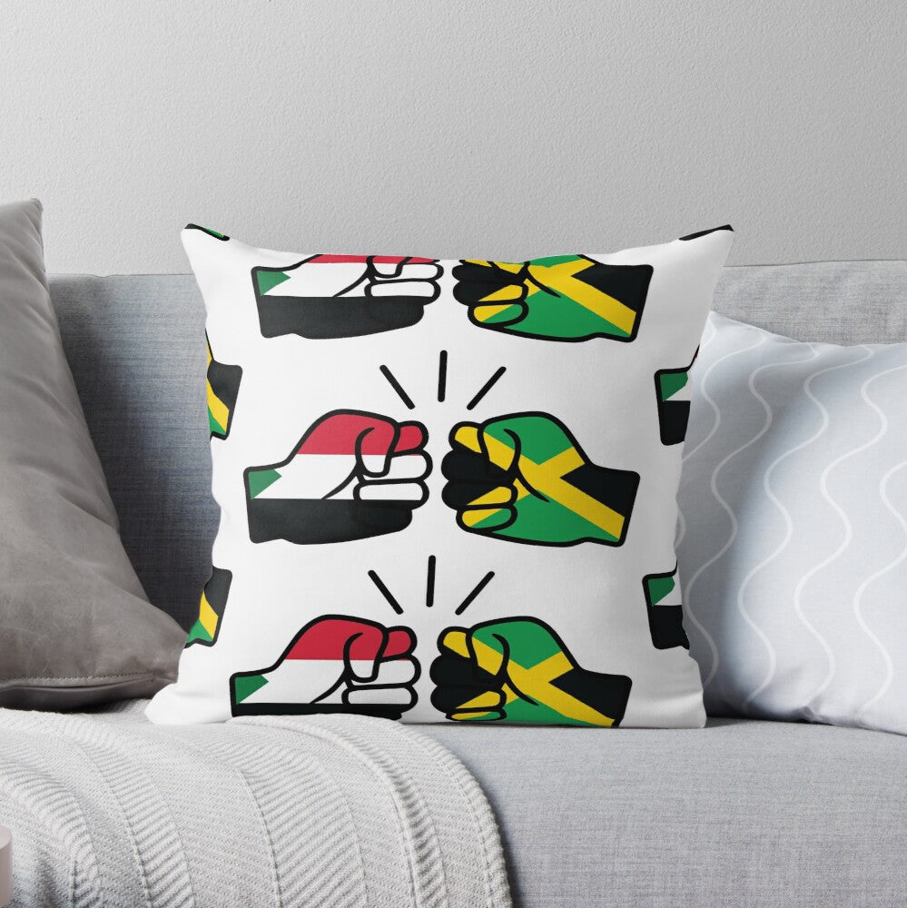 We Run Tings, Jamaica & Sudan, Dual Parentage, Throw, Pillow, Cushion, White, 40 x 40cm