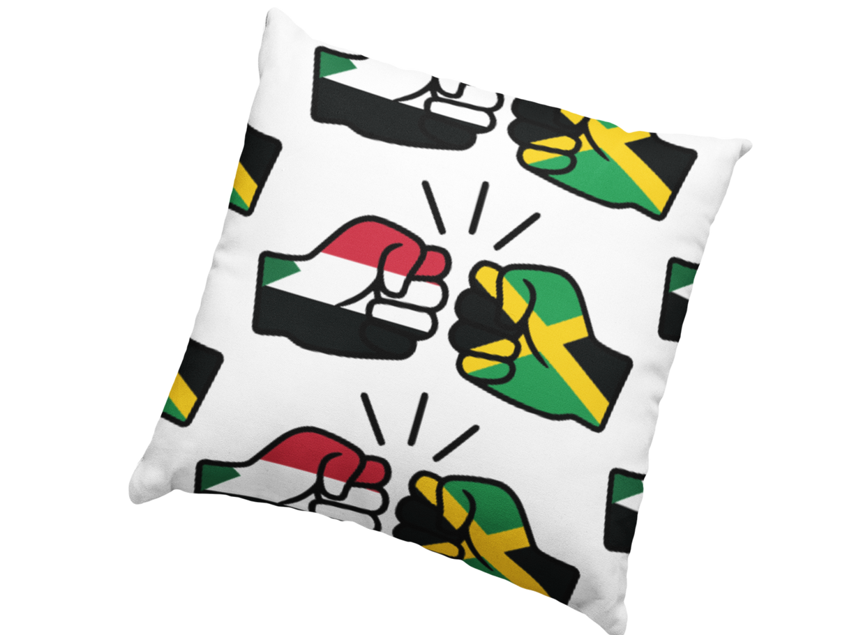 We Run Tings, Jamaica & Sudan, Dual Parentage, Throw, Pillow, Cushion, White, 40 x 40cm