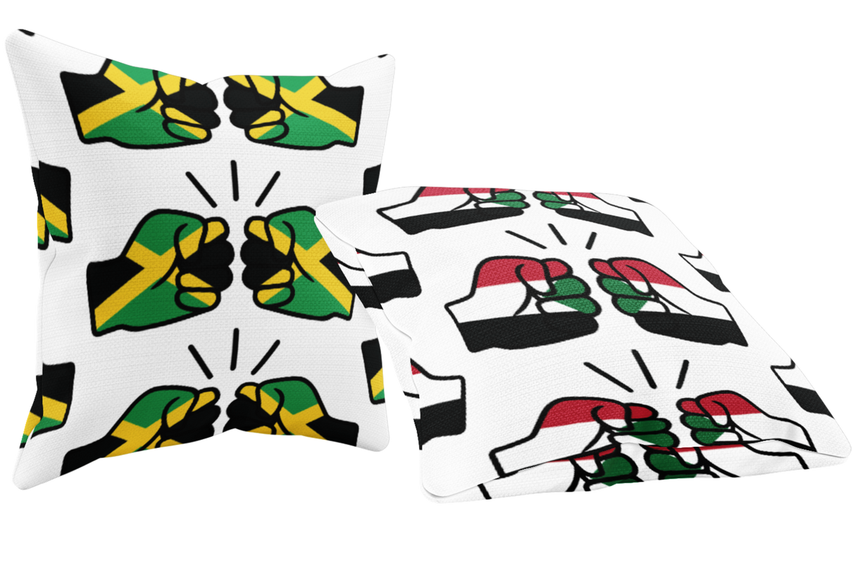 We Run Tings, Jamaica & Sudan, Dual Parentage, Throw, Pillow, Cushion, White, 40 x 40cm