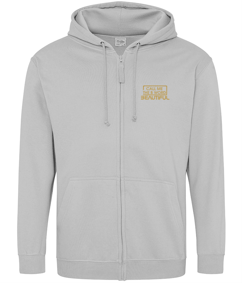 Call Me The B Word Beautiful, Zip Up Hoodie, Gold Logo