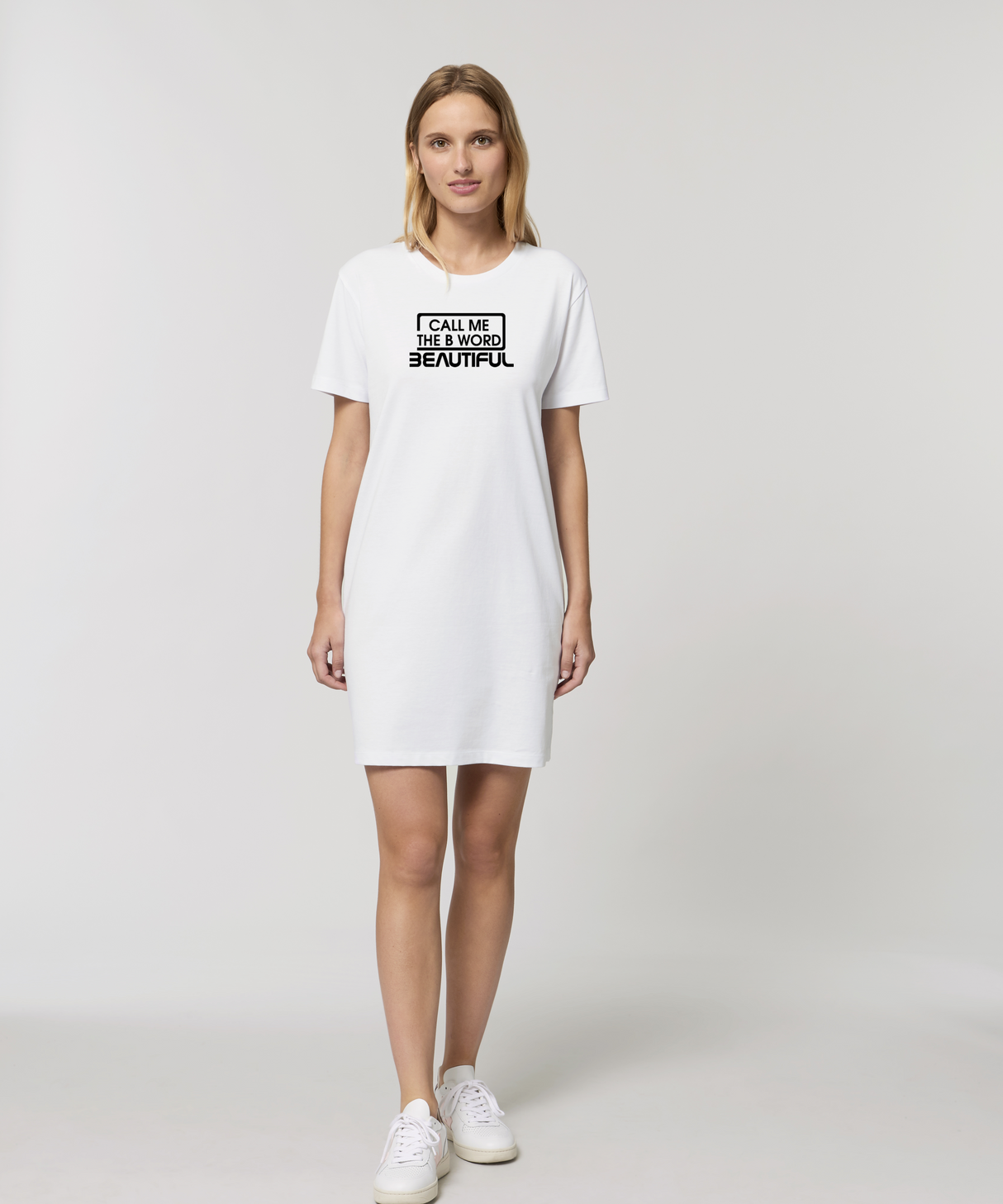 Call Me The B Word Beautiful, Women's, Organic Cotton T-Shirt Dress, Black Centre Logo