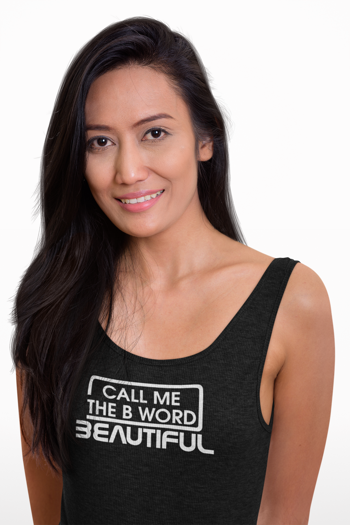 Call Me The B Word Beautiful, Racer Back, Organic Cotton, Active Loose Vest Top, White Centre Logo