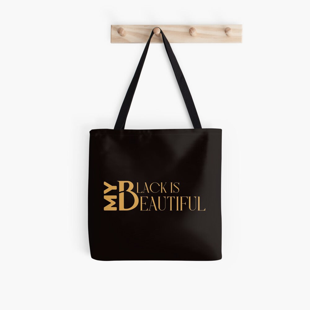 My Black Is Beautiful Tote Bag, Gold Logo, Open Top, Medium (41x41cm)