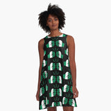 We Run Tings, Nigeria, A-Line Flowy, All Over Print, Black Dress