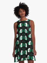 We Run Tings, Nigeria, A-Line Flowy, All Over Print, Black Dress