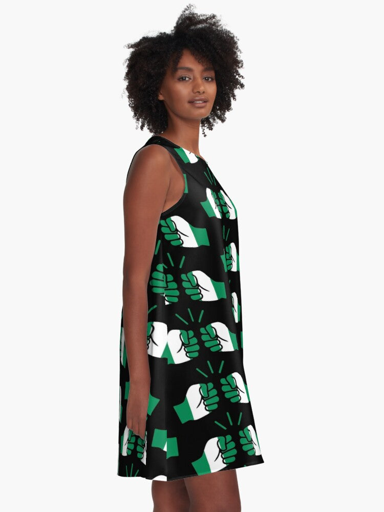 We Run Tings, Nigeria, A-Line Flowy, All Over Print, Black Dress